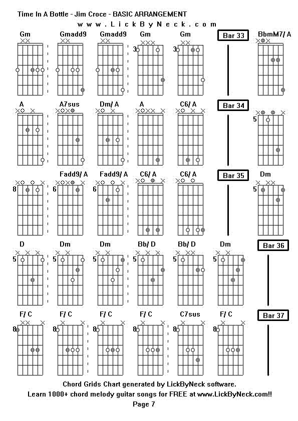 Chord Grids Chart of chord melody fingerstyle guitar song-Time In A Bottle - Jim Croce - BASIC ARRANGEMENT,generated by LickByNeck software.